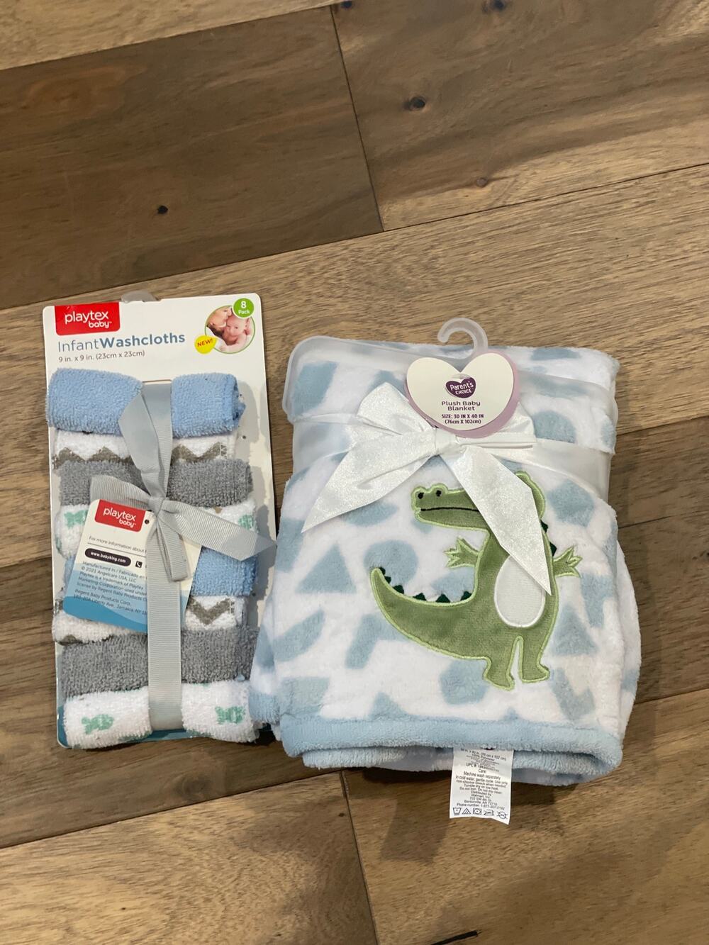 Parent’s Choice Plush Baby Blanket & Playtex Washcloth Print Blue/Green NWT